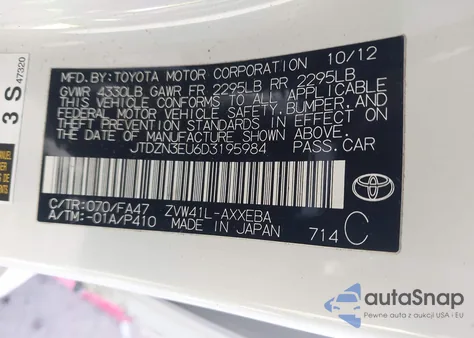 2013 Toyota Prius V Two из США, поврежденный, VIN JTDZN3EU6D3195984